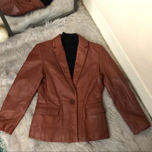 Alfani Petite Brown Genuine Leather Blazer Jacket